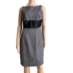 bebe Gray Black Tweed Fitted Sleeveless Midi Dress with Satin Bow Waistband 8
